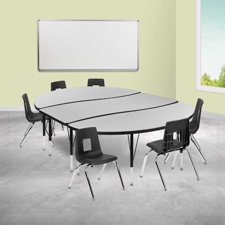 Flash Furniture 86" Oval Wave Grey Table Set-14" Stack Chairs XU-GRP-14CH-A3060CON-60-GY-T-P-GG